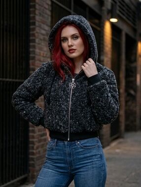 NWT Evil Little Goth Devil Fashion XS Fleece Short Hooded Coat!